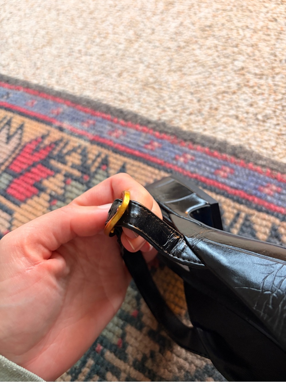 Steve Madden Black Croc-Embossed Slingback Heels with Gold Buckle - Picture 4 of 4